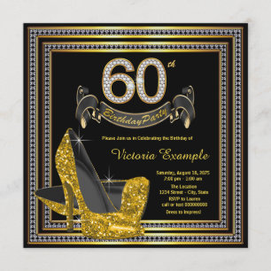 Black Gold High Heel Frauen 60. Geburtstagsparty Einladung