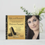 Black Gold High Heel Schuhe Geburtstagsparty Einladung (Stehend Vorderseite)