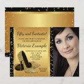 Black Gold High Heel Schuhe Geburtstagsparty Einladung (Vorne/Hinten)