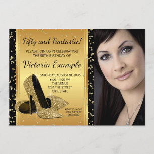Black Gold High Heel Schuhe Geburtstagsparty Einladung