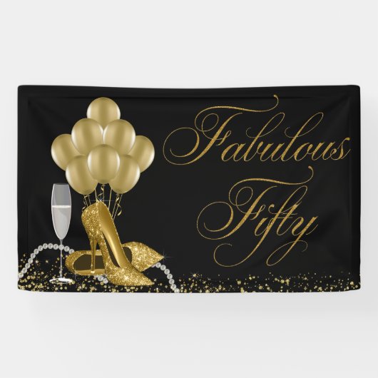 Black Gold High Heel Shoe Pearls 50. Geburtstag Banner (Horizontal)