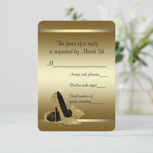 Black Gold High Heels UAWG RSVP Karte (Stehend Vorderseite)