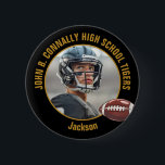 Black Gold High School Football Player Photo Button<br><div class="desc">This cool customized high school football player photo spirit button in black and gold of your team and player name. Personalize with your athlete name next to the ball.</div>