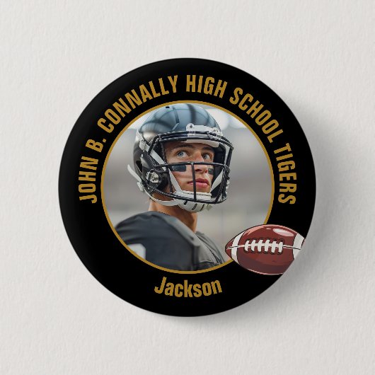 Black Gold High School Football Player Photo Button (Vorderseite)