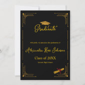 Black & Gold High School Graduation Announcement Einladung (Vorderseite)