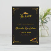 Black & Gold High School Graduation Announcement Einladung (Stehend Vorderseite)