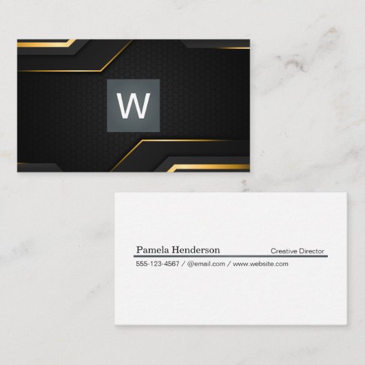 Black Gold Hintergrund | Monogramm Classic Visitenkarte (Vorne/Hinten)