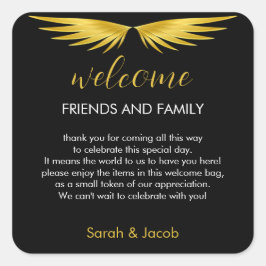 Black Gold Hochzeit Willkommensgeschenk-Tasche Quadratischer Aufkleber