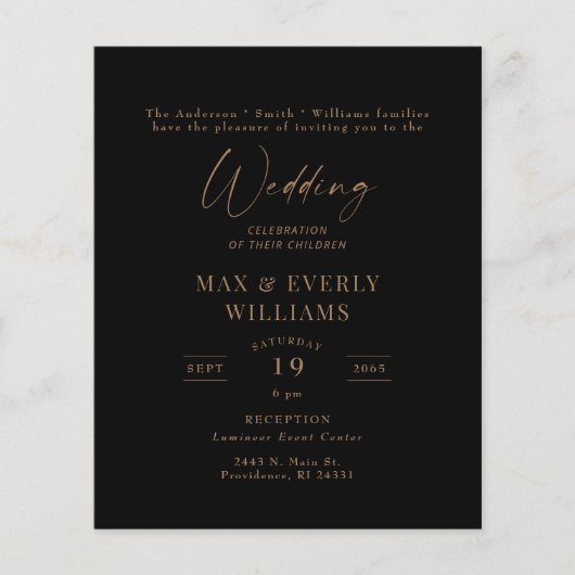 Black & Gold Hochzeitsfeier (Vorderseite)