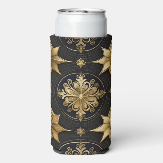 BLACK & GOLD HOLIDAY CHRISTMAS PATTERNS SELTERS DOSENKÜHLER (Seltzer Rückseite)