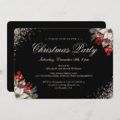 Black Gold Holly Berries Christmas Holiday Party Einladung (Vorne/Hinten)