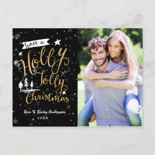 Black & Gold HOLLY JOLLY CHRISTMAS Foto Card Feiertagspostkarte