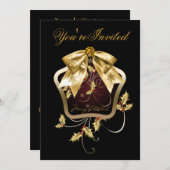 Black Gold Holly Weihnachts-Party Einladungen (Vorne/Hinten)
