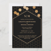 Black Gold Honeycomb Wedding Einladung (Vorderseite)