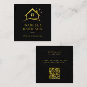 Black Gold House Cleaning QR Code Quadratische Visitenkarte