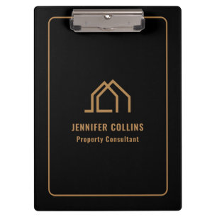 Black Gold House Logo Immobilien-Clipboard Klemmbrett