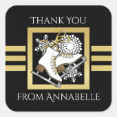 Black Gold Ice Skaten / Abbildung Skaten Fevor Quadratischer Aufkleber (Vorderseite)