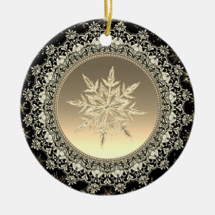 Black & Gold Ice Snowflake Keramik Ornament