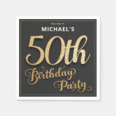 Black Gold Imitate Foil Custom Elegant 50. Geburts Serviette (Vorderseite)