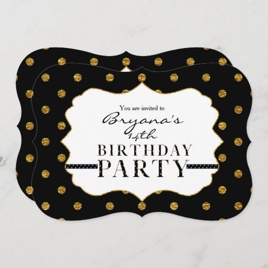 Black & Gold Imitate Foil Polka Dots Party Einladu Einladung (Vorne/Hinten)