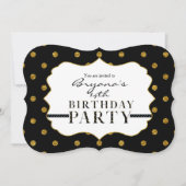 Black & Gold Imitate Foil Polka Dots Party Einladu Einladung (Vorderseite)