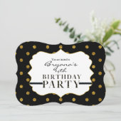 Black & Gold Imitate Foil Polka Dots Party Einladu Einladung (Stehend Vorderseite)