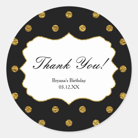 Black & Gold Imitate Foil Polka Dots Party Sticker (Vorderseite)