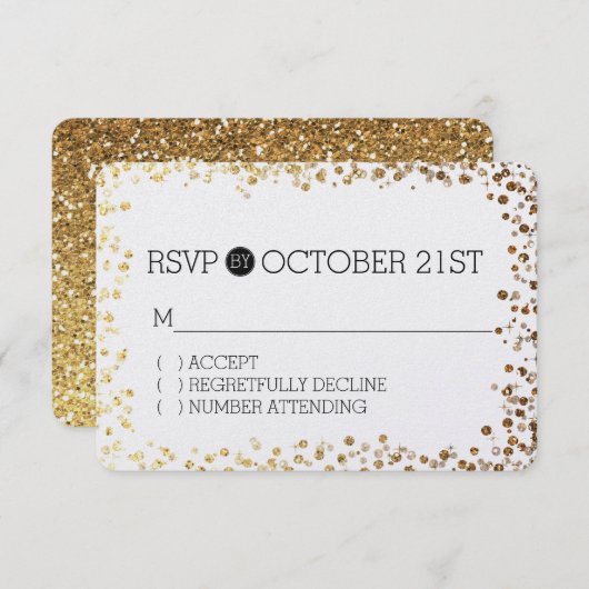 Black Gold Imitate Glitzer Bokeh UAWG RSVP Karte (Vorne/Hinten)
