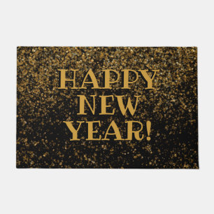 Black Gold Imitate Glitzer Confetti Happy Neujahr Fußmatte