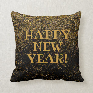 Black Gold Imitate Glitzer Confetti Happy Neujahr Kissen
