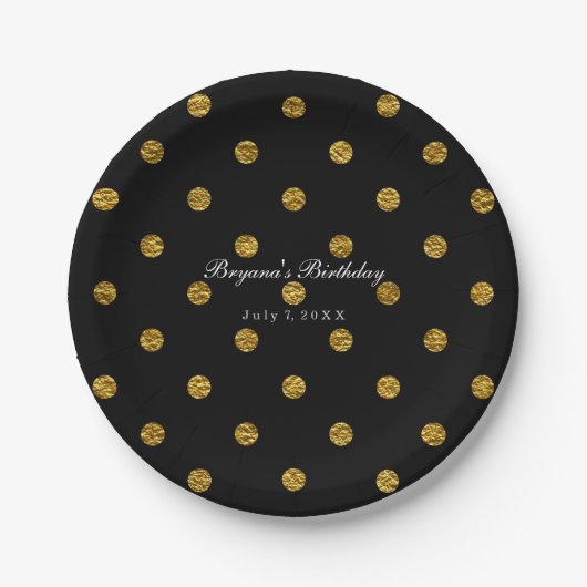 Black & Gold Imitats Foil Polka Dots Party Teller (Vorderseite)