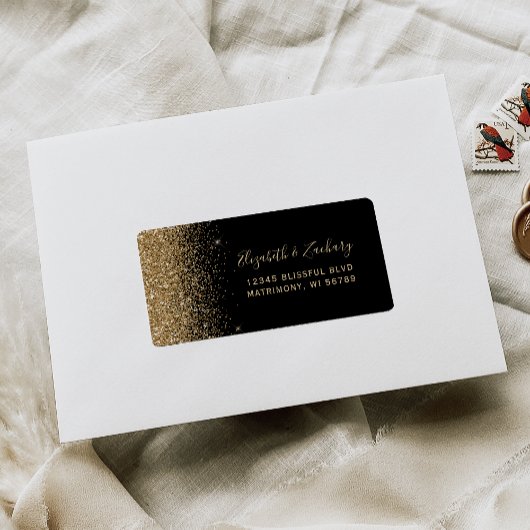 Black Gold Imitats Glitzer Hochzeit RSVP Selbstadr Adressaufkleber