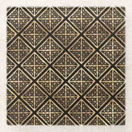 BLACK & GOLD IRISH CELTIC KNOTS & CROSSES GLASUNTERSETZER