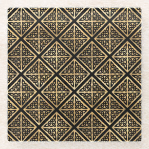 BLACK & GOLD IRISH CELTIC KNOTS & CROSSES GLASUNTERSETZER