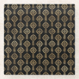 BLACK & GOLD IRISH CELTIC KNOTS & CROSSES GLASUNTERSETZER