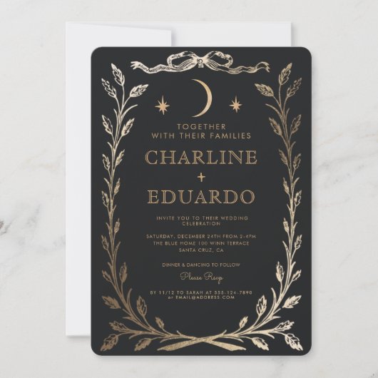Black Gold Ivy Ornament Einladung zur Hochzeit (Vorderseite)