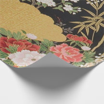 Black Gold Japanisch Kimono Floral Decoupage Gesch