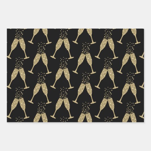 Black Gold Jewele Champagner Toast Geschenkpapier Set (Vorderseite)