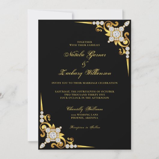 Black Gold Jewele Luxury Wedding Einladung (Vorderseite)