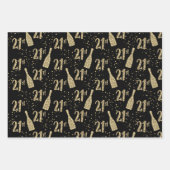 Black Gold Jeweled Champagne 21. Feier Geschenkpapier Set (Vorderseite)