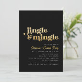 Black & Gold Jingle Mingle Modern Christmas Party Einladung (Stehend Vorderseite)