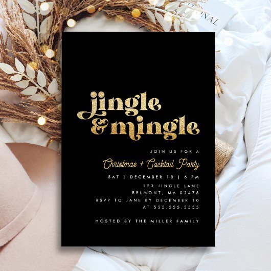 Black & Gold Jingle Mingle Modern Christmas Party Einladung