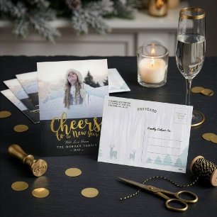 Black & Gold jubeln Neues Jahr-Script-Begrüßung Fo Feiertagspostkarte