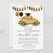 Black Gold Käfer Ballons Drive by Abschluss Einladung (Vorderseite)