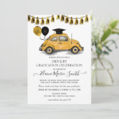 Black Gold Käfer Ballons Drive by Abschluss Einladung (Stehend Vorderseite)