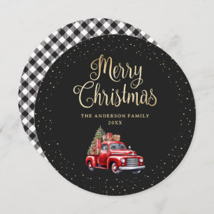 Black Gold Kariert Red Truck Frohe Weihnachtskarte Feiertagskarte