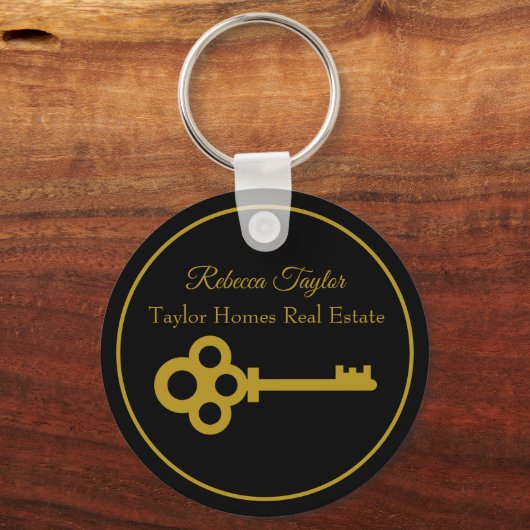 Black Gold Key Real Anwesen Company Custom Realtor Schlüsselanhänger (Vorderseite)