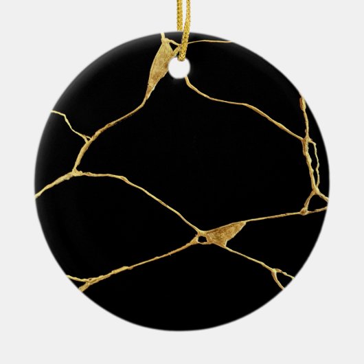 Black Gold Kintsugi Ancient Kintsukuroi Keramik Ornament (Vorne)