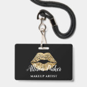 Black Gold Kiss Lips Ausweis (Rückseite mit Lanyard)