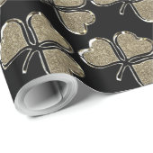 Black Gold Kleeblatt Clover Pattern Irland Geschenkpapier (Rolleneckpunkt)